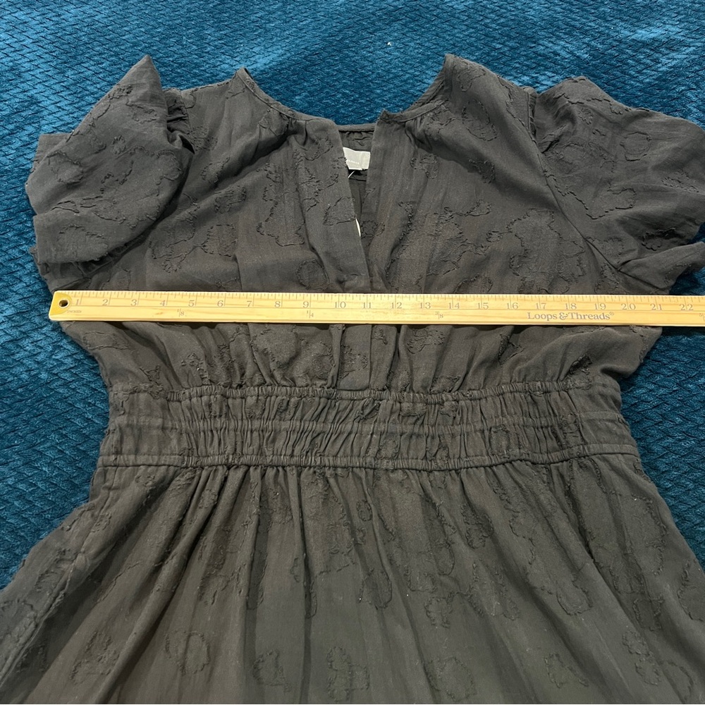 Anthropologie The Somerset Textured Black Mini Dress Cotton Peasant Tiered NWT - Picture 13 of 14